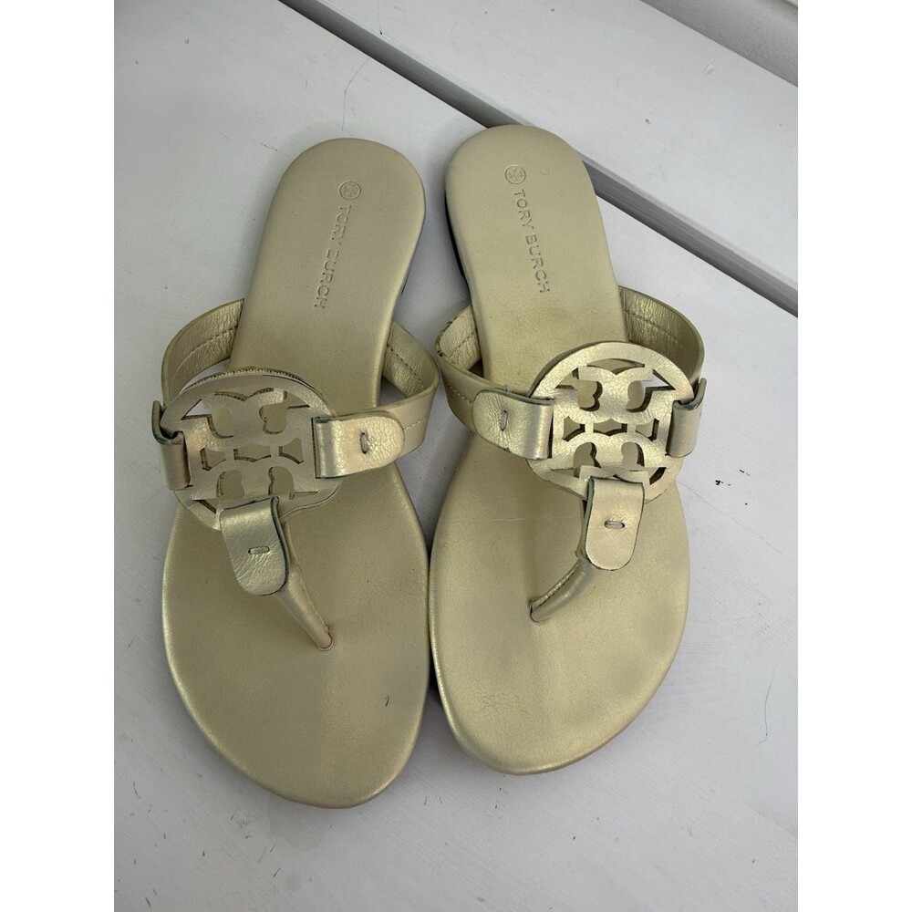 Tory Burch Gold Metallic Leather Miller Thong Sandals Women’s EU 40 US 9